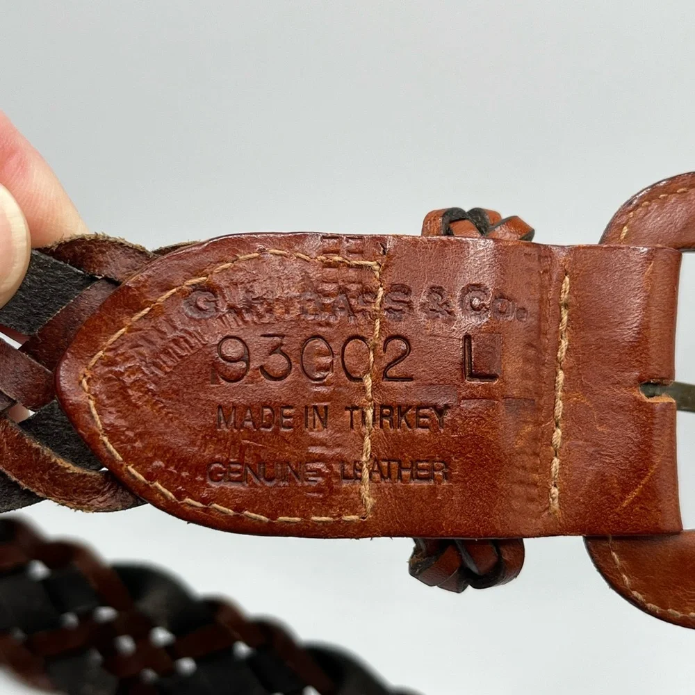vintage G.H Bass & Co brown black L woven braided leather belt unisex Y2K #9